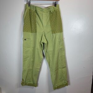 Soft Surroundings Green Mara Vista Eyelet Lace Roll Cuff Pants Size Medium